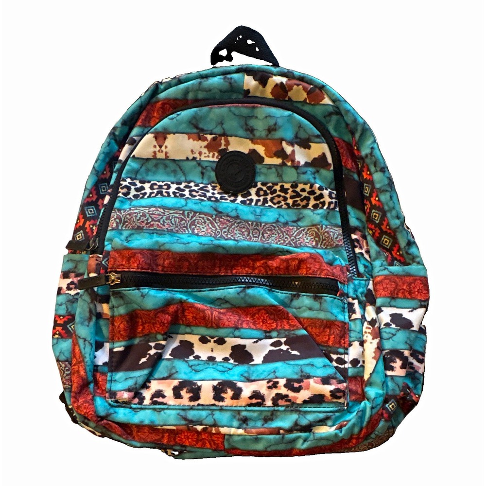 Montana West Unisex Kids Turquoise Multicolor Patchwork Zip Backpack Pockets